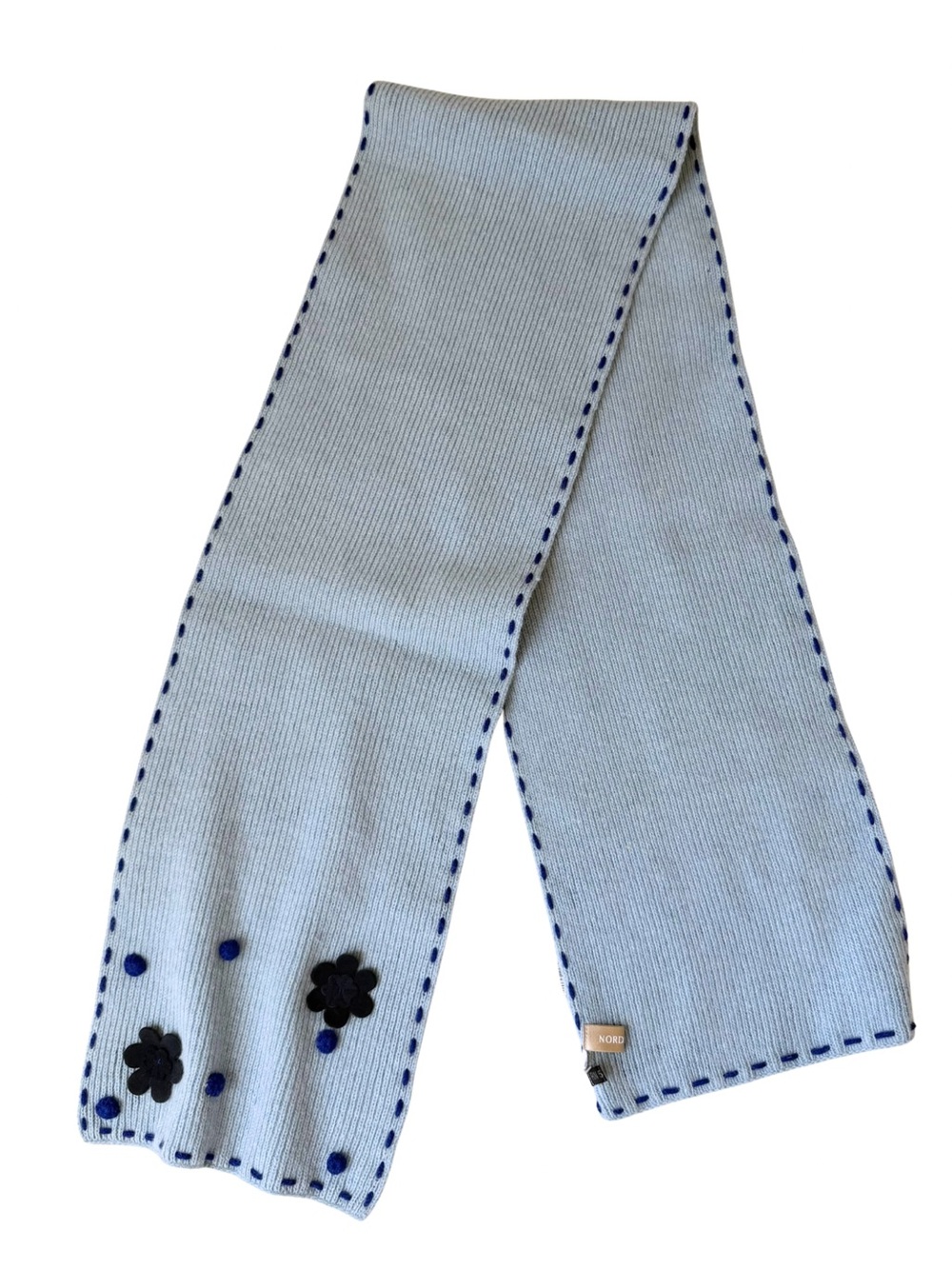 Nordstrom Light Blue Knit Scarf with Navy Accents